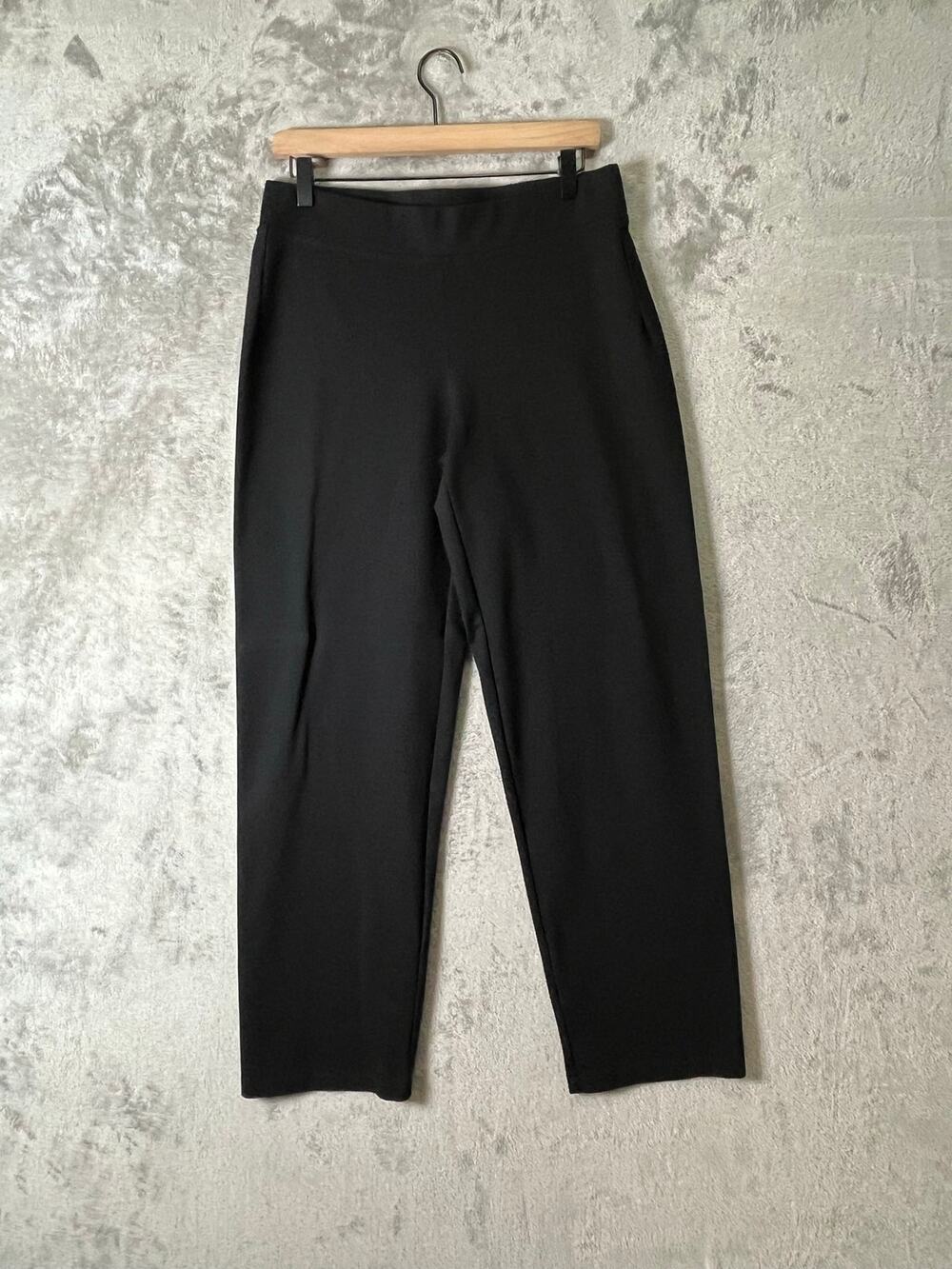 Eileen Fisher Black Stretch Knit Slim Straight Leg Pants Minimalist Workwear S